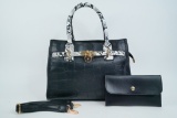Crocodile Embossed Leather Top Handle Handbag