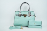 Crocodile Embossed Leather Top Handle Handbag