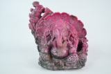 Exquisite Hand-Carved Ruby Sculpture, Ganesha and Shiva
