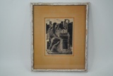 1941 Untitled Urban Vendor Scene Woodcut on Paper