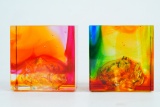 Lot of (2) Liuligongfang Art Glass Lotus Paperweights