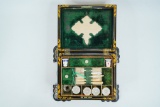 Victorian Boulle-Style MOP Inlaid Sewing Box W/Tools