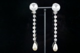 Miu Miu Rhinestone and Faux Pearl Long Drop Ear Clips