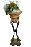 Vintage Ornate Wrought Iron and Simulated Stone Planter