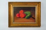 1895 Oil on Canvas Still Life, Tomatoes and Cucumbers