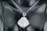 Carved Jade Happy Buddha Pendant W/Sterling Chain