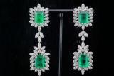 18.70ctw Emerald, 8.00ctw Diamond and 18K Earrings