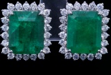 12.50ctw Emerald, 1.50ctw Diamond and 18K Earrings