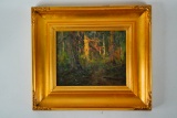 Forest Path Oil on Board Landscape Painting (Framed)