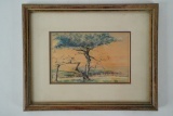 Signed Watercolor Landscape with Trees