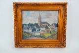 Charming Oil Painting of European Village (Framed)