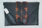 Cristina Sabatini Black Snake-Embossed Leather Clutch