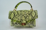 Snake Print Leather and Clear Vinyl Top Handle Bag