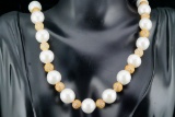 11mm-13mm Pearl, White Sapphire, Gold Vermeil Necklace