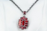 34.00ctw Garnet, 1.25ctw Diamond and Silver Pendant
