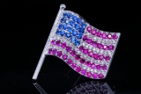 2.25ctw Ruby, Blue Sapphire, and Diamond 18K Flag Pin
