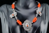 Native American Sterling Silver and Coral Bead Necklace