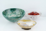 Trio of Decorative Agate and Glass Bowls