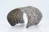 Ornate Repousse Silver Plated Cuff Bracelet