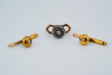 Lot of (3) 14K/18K Yellow Gold and Diamond Button Clips