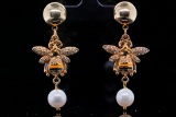 Cristina Sabatini 9.5mm Pearl Gold Plated Bee Earrings