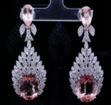 29.60ctw Morganite, 3.40ctw Diamond and 18K Earrings