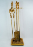 Stone Vintage Gilt Brass Fireplace 4 Piece Tool Set