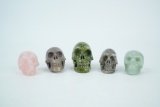 Lot of (5) Solid Gemstone Carved Skulls