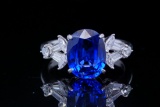 4.50ct Blue Sapphire, 0.60ctw Diamond, Platinum Ring