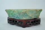 Antique Chinese Carved Fluorite Brush Washer on Stand