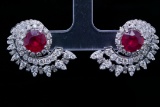 5.90ctw Ruby, 2.10ctw Diamond and 18K Earrings