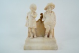 Antique Carved Alabaster Children with Gilt Cherub