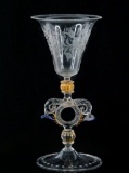 Venetian Hand-Blown Etched Glass with Dragon Handles