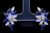4.00ctw Blue Sapphire, 1.30ctw Diamond, 18K Earrings