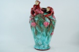 Majolica Style Figural Vase with Monkeys and Fruit