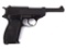 Manufacturer: Walther Model: P-1 Gauge/Cal: 9mm Auto Type: Pistol Serial #: 410363W190 Misc: Leather