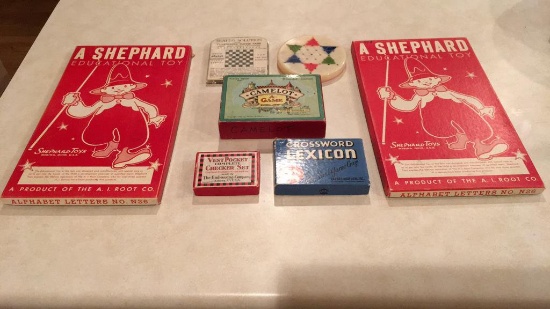 Assorted vintage games and educational toys