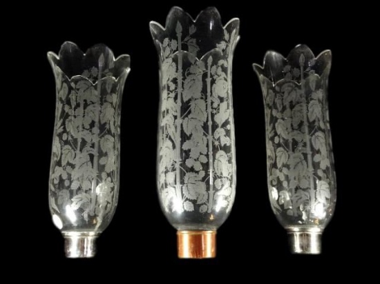 3 ETCHED GLASS LAMP SHADES FROM MAR A LAGO, PURCHASED FROM THE MARJORIE MER