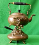 Early Copper Tea Pot & Warmer Stand