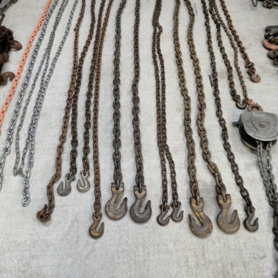 (16) Tow Chains & Chain Hoist