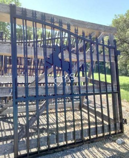 14' Bi-Parting Wrought Iron Gate w/ Deer Art