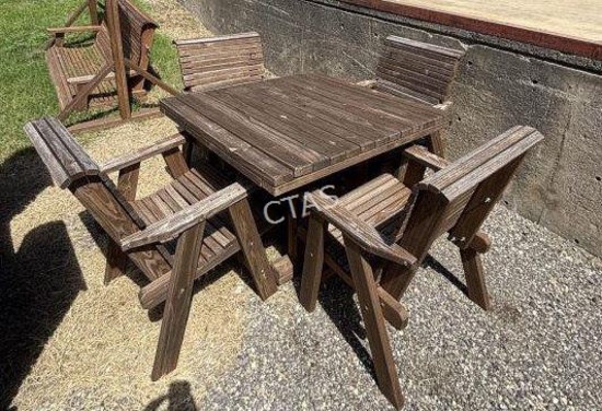 Wooden Patio Table w/ 4 Chairs