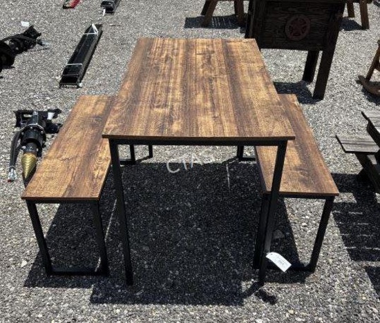 Wooden Table & Bench Chairs, Metal Frames