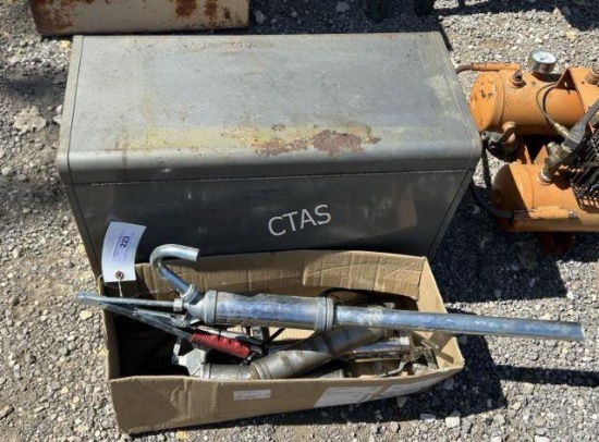 Tool Box w/ Grease Guns, Tank Pump, Ratchet,