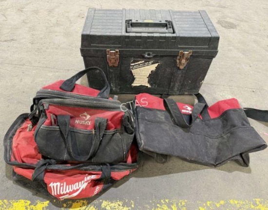20" Tool Box, (2) Husky Tool Bags & (1) Milwaukee
