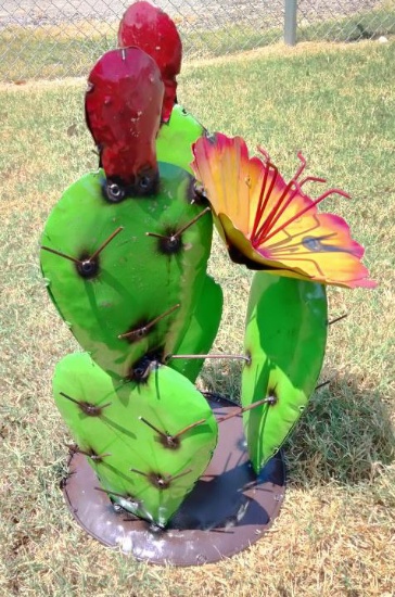 Metal Art - Medium Green Cactus w/Orange &