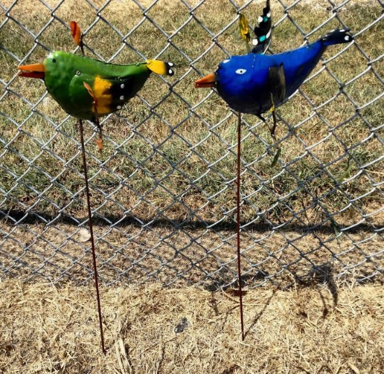 Metal Art - (2) In Gound Blue & Green Birds