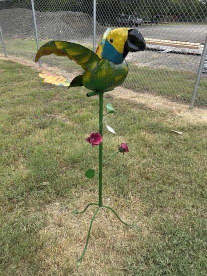 Metal Art - Parrot on Stand w/Pink Flowers