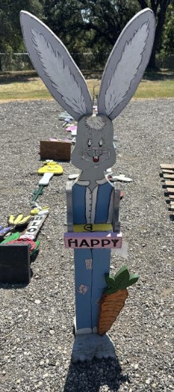 Custom Wood Art - Easter Bunny w/ Happy Sign