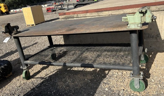 Heavy-Duty Rolling Shop Table w/ (2) Vices